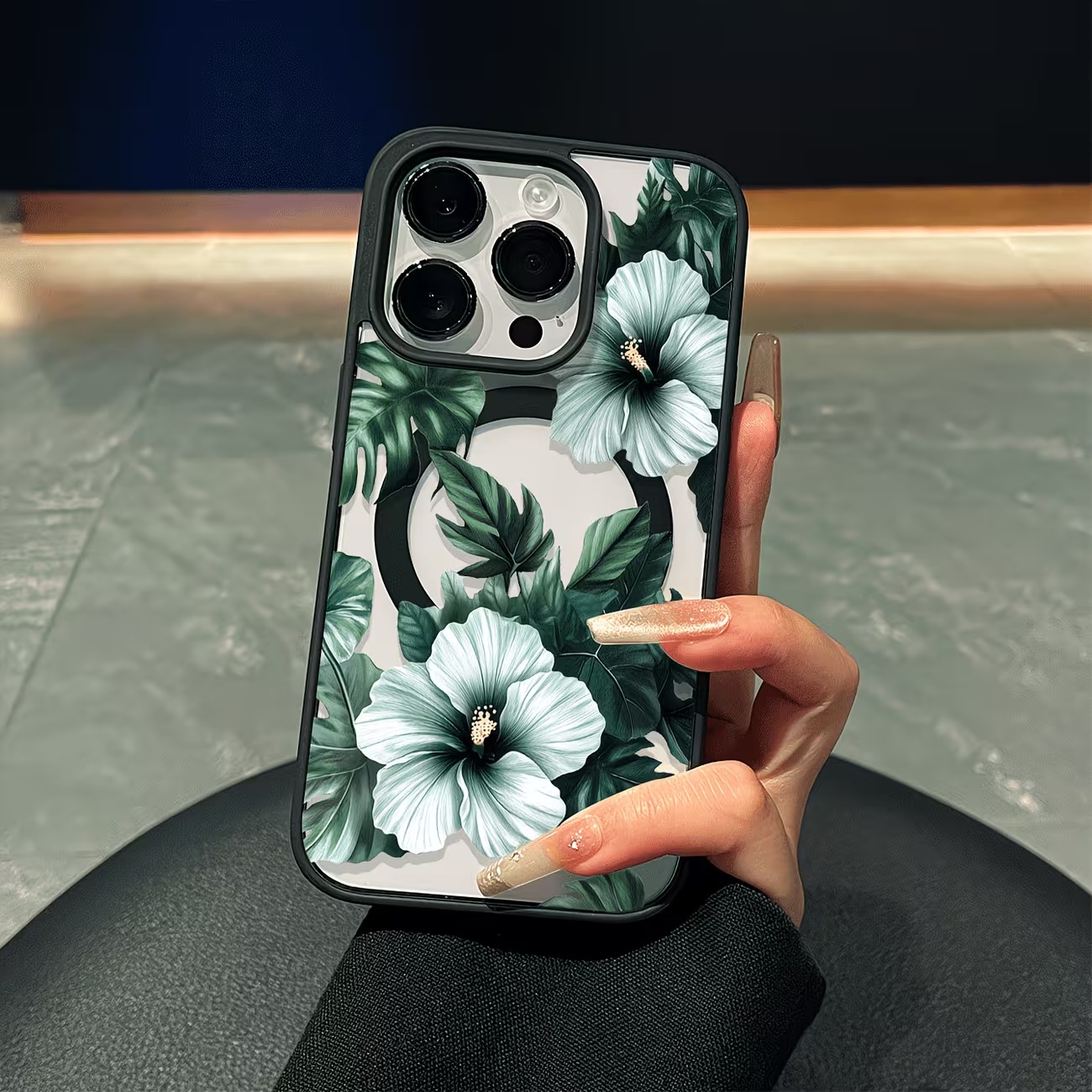 Magnetic Phone Case - Casing Ponsel Motif Bunga Hijau Untuk